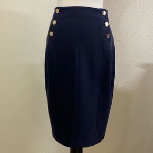 H&M Navy pencil skirt button nautical style Size 8